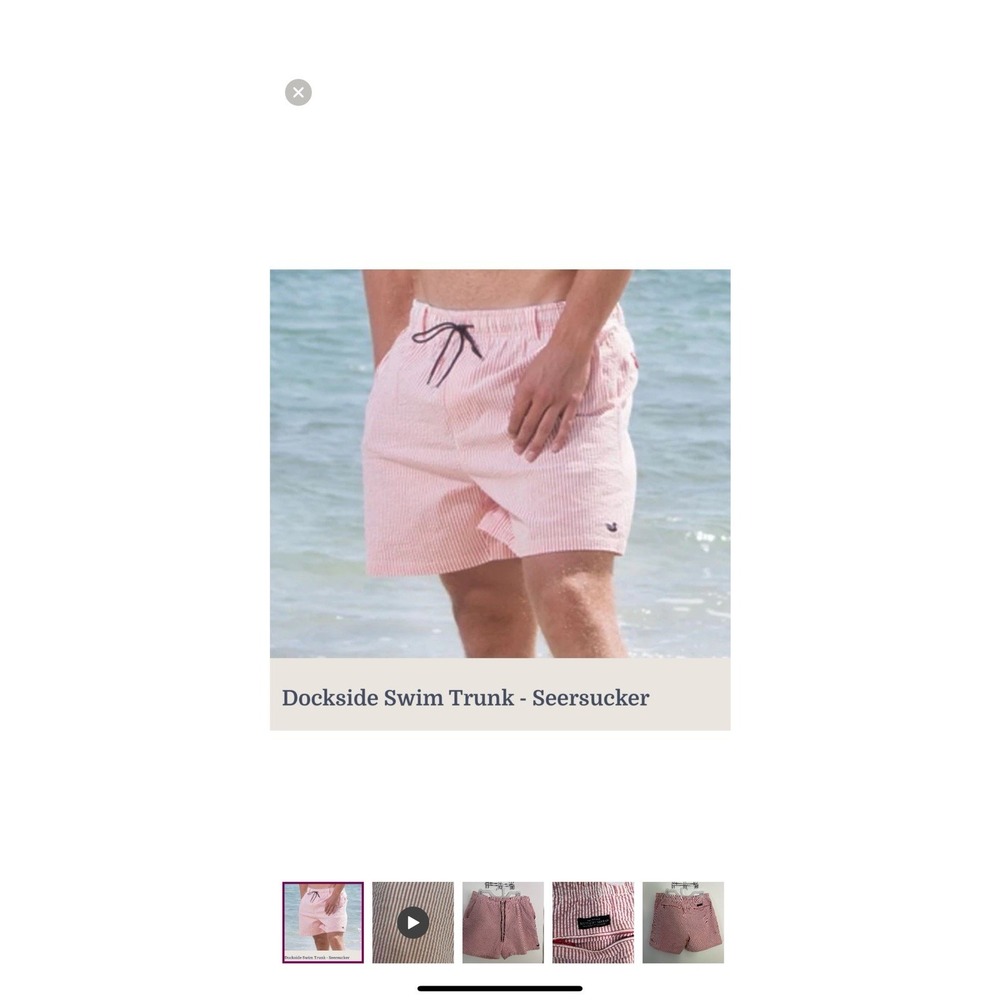 Southern‎ Marsh Dockside Swim Trunks Pinstriped in Red Seersucker Men's Small - Picture 2 of 10